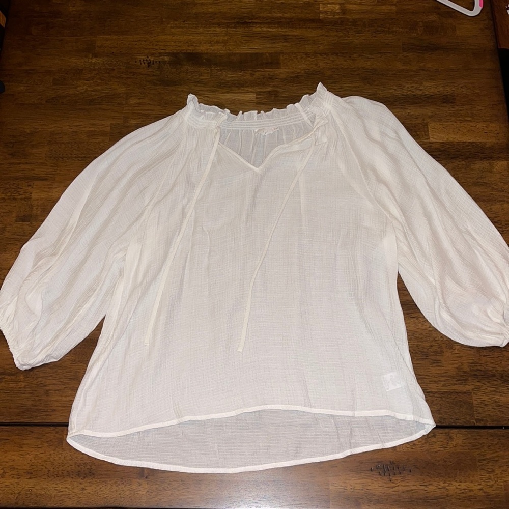Lush White Peasant Top with 3/4 Bell Sleeve